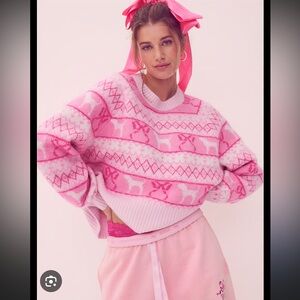 LoveShackFancy x PINK Pink Fair Isle Crewneck Sweater XXS